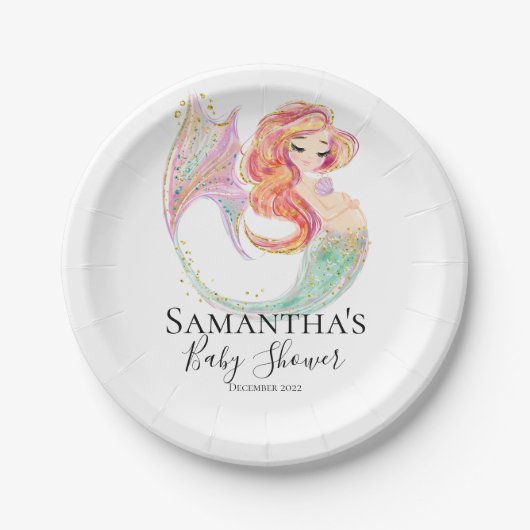 かわいい人魚の赤ちゃんシャワー ペーパープレート (正面)