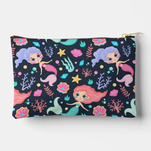 かわいい人魚の鉛筆とトイレタリー アクセサリーポーチ (裏面)