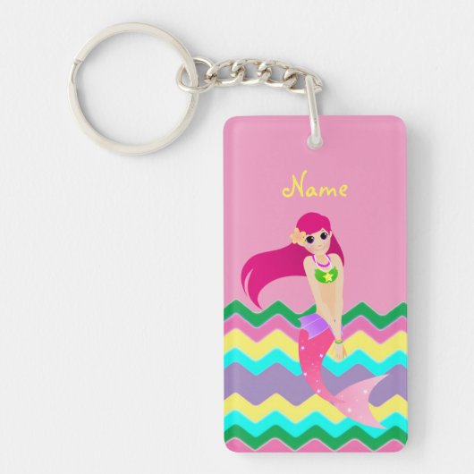 かわいい人魚の長方形(独身の味方される) Keychain キーホルダー (正面)