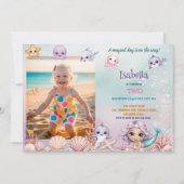 かわいい人魚の魔法の写真の誕生日の招待 招待状 (正面)