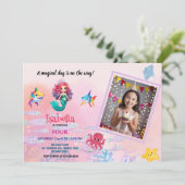 かわいい人魚の魔法の誕生日写真 招待状 (スタンド正面)