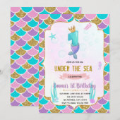 かわいい人魚の1歳誕生日招待状 招待状 (正面/裏面)