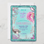 かわいい人魚アンダーザシーパーティーティール（緑がかった色）グリッター 招待状 (正面)
