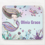 かわいい人魚アンダーザシーパープルグリッターマウスPA マウスパッド (正面)
