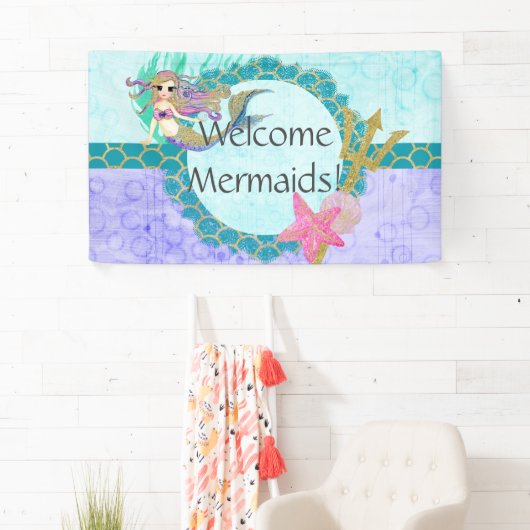 かわいい人魚ウェルカム人魚の誕生日パーティー 横断幕 (インサイチュ)