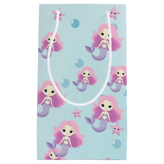 かわいい人魚ガールバースデーパーティー スモールペーパーバッグ (正面)