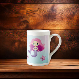 かわいい人魚ガールバースデーパーティー ボーンチャイナマグカップ