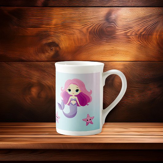 かわいい人魚ガールバースデーパーティー ボーンチャイナマグカップ