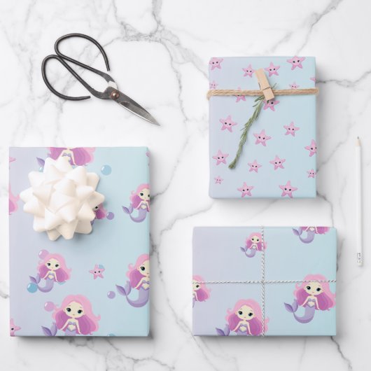 かわいい人魚ガールバースデーパーティー ラッピングペーパーシート (正面)