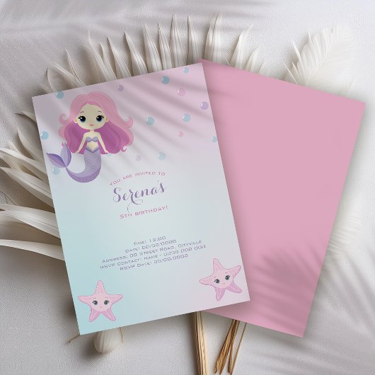 かわいい人魚ガールバースデーパーティー 招待状