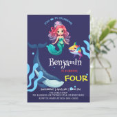 かわいい人魚サメクジラカラフルな誕生日パーティー 招待状 (スタンド正面)