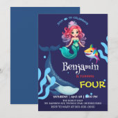 かわいい人魚サメクジラカラフルな誕生日パーティー 招待状 (正面/裏面)