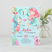 かわいい人魚ザシーガールファースト誕生日 招待状 (スタンド正面)