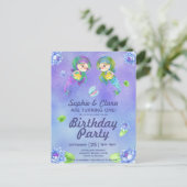 かわいい人魚ザシーツインガールズ誕生日 インビテーションポストカード (スタンド正面)