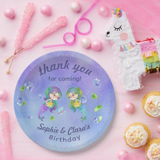 かわいい人魚ザシーツインガールズ誕生日 ペーパープレート (パーティー)