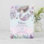 かわいい人魚ザシーナルホールパープル誕生日 招待状 (スタンド正面)