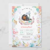 かわいい人魚ザシープールパーティー誕生日 招待状 (正面)