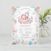 かわいい人魚ザシープールパーティー誕生日 招待状 (スタンド正面)