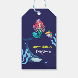 かわいい人魚シャークの虹のカラフル ギフトタグ