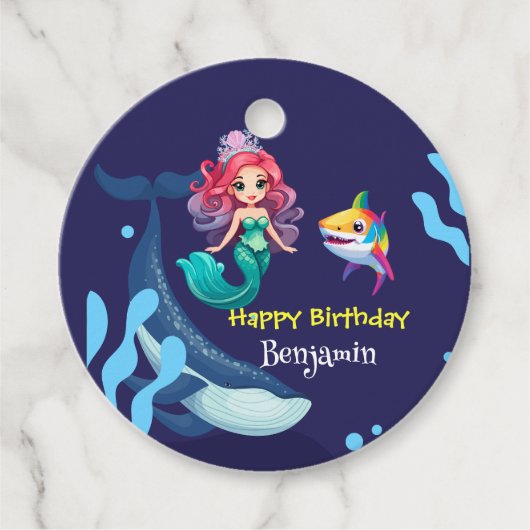 かわいい人魚シャークの虹のカラフル フェイバータグ (正面)