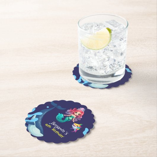 かわいい人魚シャークの虹のカラフル ペーパーコースター (インサイチュ)