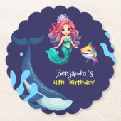 かわいい人魚シャークの虹のカラフル ペーパーコースター (正面)