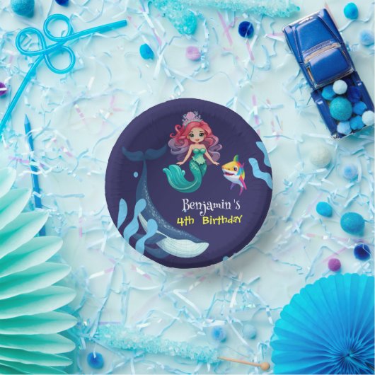 かわいい人魚シャークの虹のカラフル ペーパーボウル (パーティー)