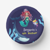 かわいい人魚シャークの虹のカラフル ペーパーボウル (正面)