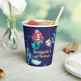 かわいい人魚シャークの虹のカラフル 紙コップ