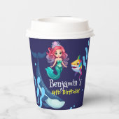 かわいい人魚シャークの虹のカラフル 紙コップ (裏面)