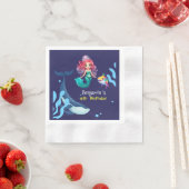 かわいい人魚シャークの虹のカラフル 縁ありカクテルナプキン (インサイチュ)