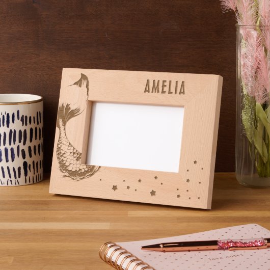 かわいい人魚テールスターガール写真 レーザー彫刻フレーム (左)