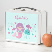 かわいい人魚パーソナライズされた娘 メタルランチボックス (インサイチュ)