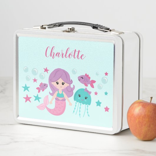 かわいい人魚パーソナライズされた娘 メタルランチボックス (インサイチュ)