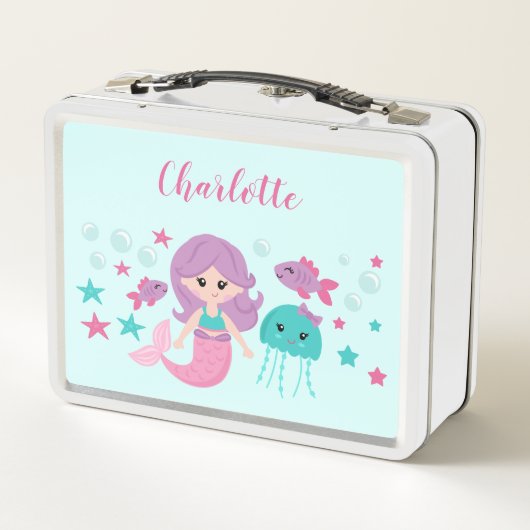 かわいい人魚パーソナライズされた娘 メタルランチボックス (裏面)