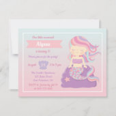 かわいい人魚ピンクブルーグラデーションガールズバースデーパーティー 招待状 (正面)