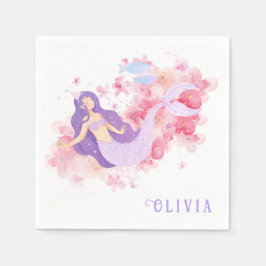 かわいい人魚ピンク海の下で小さな女の子 スタンダードカクテルナプキン