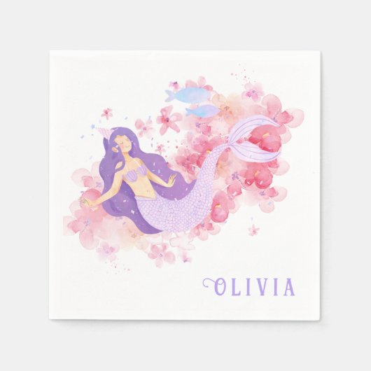 かわいい人魚ピンク海の下で小さな女の子 スタンダードカクテルナプキン (正面)