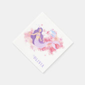 かわいい人魚ピンク海の下で小さな女の子 スタンダードカクテルナプキン (角)