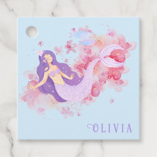 かわいい人魚ピンク海の下で小さな女の子 フェイバータグ (正面)
