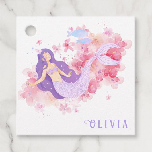 かわいい人魚ピンク海の下で小さな女の子 フェイバータグ (正面)