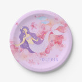 かわいい人魚ピンク海の下で小さな女の子 ペーパープレート (正面)