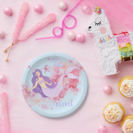 かわいい人魚ピンク海の下で小さな女の子 ペーパープレート (パーティー)
