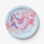 かわいい人魚ピンク海の下で小さな女の子 ペーパープレート (正面)
