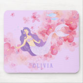 かわいい人魚ピンク海の下で小さな女の子 マウスパッド (正面)