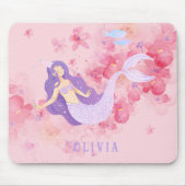 かわいい人魚ピンク海の下で小さな女の子 マウスパッド (正面)