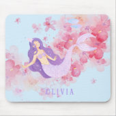 かわいい人魚ピンク海の下で小さな女の子 マウスパッド (正面)