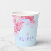 かわいい人魚ピンク海の下で小さな女の子 紙コップ (裏面)