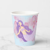 かわいい人魚ピンク海の下で小さな女の子 紙コップ (正面)