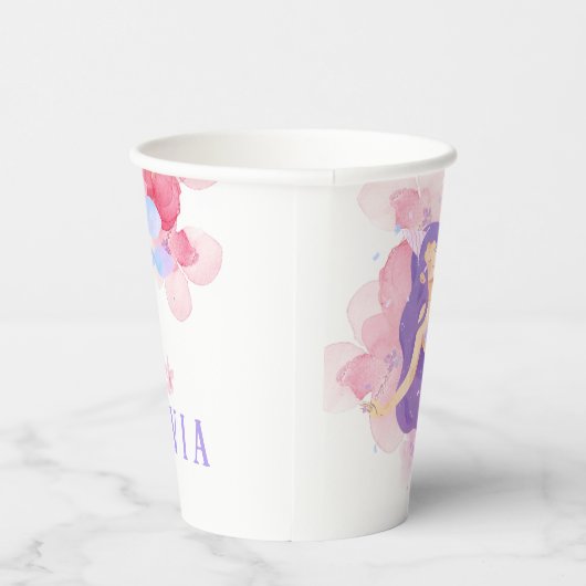 かわいい人魚ピンク海の下で小さな女の子 紙コップ (右)